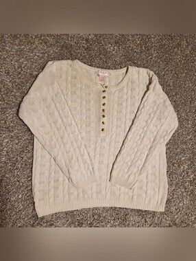 AMERICAN WEEKEND Vintage Cream Cable Knit Henley Sweater